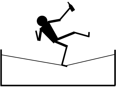 This over padded floors, too. I assume they steam-cleaned afterwards. Crudely drawn stick-figure holding a beer bottle dude falls off a slackline