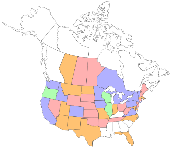 States and provinces Chris Black has visited, as of November 2013.